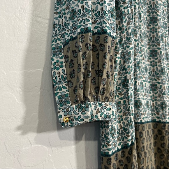 Boho Indie Artsy Relaxed Tunic Top Shirt Green Brown Rayon Small Forever 21 - Picture 3 of 7